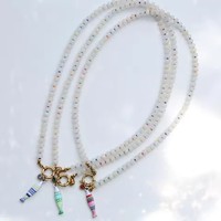 Kalung Batu Alam Baru dengan Liontin Ikan, Kancing Pelaut, Cincin O Baja Anti Karat, Liontin Lepas Pasang DIY untuk Wanita