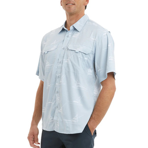 Camisa de pesca con capucha, manga polo, manga corta, color coral, trucha, táctica, indígena, de bambú, sublimada, con bolsillos y botones. - Product Image 3