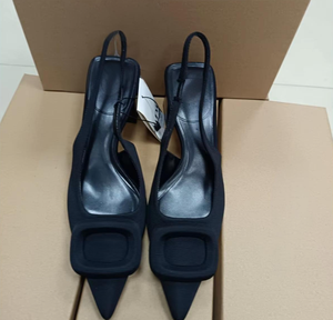 סנדלי סלינגבק לנשים דגם חדש לסתיו 2025 עם עקב עבה, קצה מחודד, רצועה אחורית עם אבזם מרובע, סיבים דקים במיוחד - Product Image 2