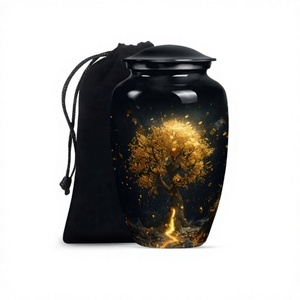 Top Best Quality Gold <b>Tree</b> of Life Aluminium Cremation Urn for Adult Ashes Decorative Large Urn With Free Velvet <b>Bag</b> - Product Image 1