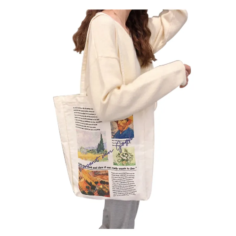 Модные оригинальный узор пользовательские портативный складной белая ткань пляж хлопок холст Ван Гог сумка для покупок