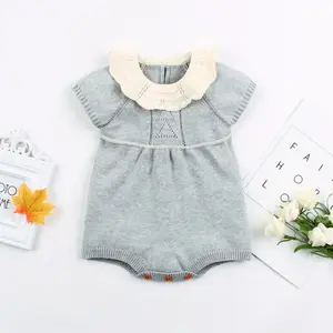 Hotsale Cute Multicolor Baby Girl Lace Collar Baby Jumpsuit Children Knitted Romper