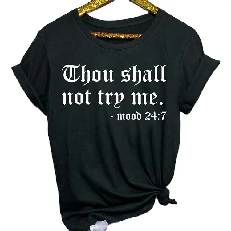 Euro Letter "Thou Shall Not Try Me" Printed Short Sleeve Cotton Casual Funny T Shirt For Women Ladies