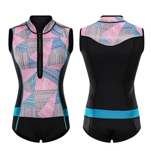 Custom Printing Sleeveless Front Zipper One Piece Lightweight Fashion 3Mm Sex Women Diving Wetsuit