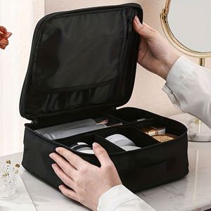 Portable PU Leather Cosmetic Bag Large Capacity Travel <b>Makeup</b> Organizer with Dividers - Product Image 4