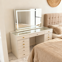 Offre Spéciale de coiffeuse moderne avec miroir éclairé par LED Usine Vente en gros Bureau de courtoisie moderne avec rangement pour meubles de chambre à coucher