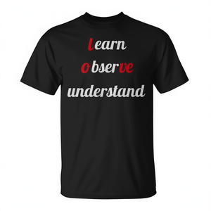 Camiseta promocional Learn Observe Understand para adultos, unisex, negra - Product Image 2