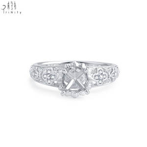 Anillo de compromiso solitario de oro blanco de 18 quilates de alta calidad, estilo eduardiano, con diamantes naturales y diseño hueco, sin la piedra principal, para mujer. - Product Image 2