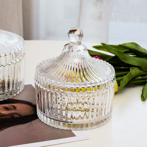 Luxury <strong>Decorative</strong> European-style Special Shape Empty Round Glass Candle <strong>Jars</strong> with Glass Lid - Product Image 5