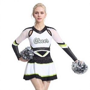 LadyX Cheerleading Uniform Set Pink <b>White</b> Gradient <b>Long</b> <b>Sleeve</b> <b>Crop</b> <b>Top</b> Skirt Adult Women's Dance Team Kit Custom Rhinestone - Product Image 5