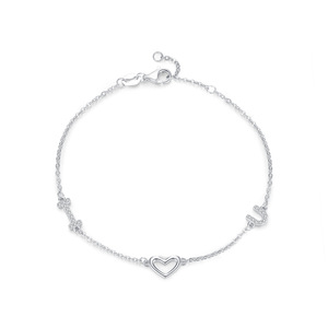 Bracelet en argent S925 poli avec breloques cœur ouvert et croix, chaîne délicate réglable, bijou élégant et romantique, cadeau idéal - Product Image 1