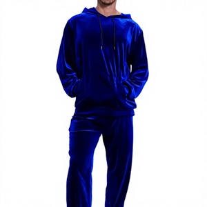 Ensemble de survêtement en velours bleu royal pour homme, sweat-shirt à capuche et pantalon, tenue décontractée en deux pièces - Product Image 1