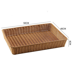 Japanese style large desktop end table storage box Plastic rattan woven fruit bread display basket division grid snack basket