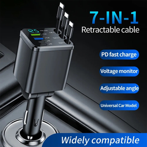 Retractable Dual USB &amp; 2 Type-C <strong>Ports</strong> 15W PD Fast Charging Car <strong>Charger</strong> with Voltage Detection <strong>for</strong> Smart Watch 5V/2A Input - Product Image 1