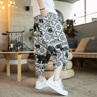 Pantalon d'été en lin court et léger Pantalon ample à fleurs de style chinois pour hommes Pantalon baggy d'éléphant thaïlandais tendance Vente en gros