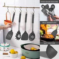 Set Peralatan Masak Silikon Anti Lengket 43 Buah, Gagang Stainless Steel, Tahan Panas, Ramah Lingkungan