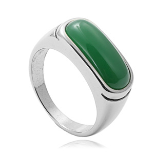 Men's Stainless Steel Green Gemstone <b>Ring</b> Bezel Setting Geometric Design Retro Punk Style Jewelry Gift 27040 - Product Image 1