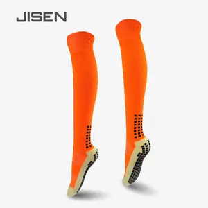 JISEN Custom Logo Terry Cotton Grip Socken Fußball Athletic Made Anti Slip Sport Fußball Socken