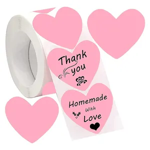 可爱粉色心形贴纸卷空白直接热发货标签粘性心形热贴纸礼品名称标签