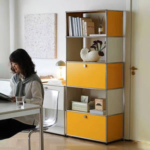 خزانة كتب قائمة على الأرض من الفولاذ المقاوم للصدأ بتصميم ريترو USM، خزانة تخزين معيارية قابلة للتركيب، خزانة عرض وتخزين - Product Image 2