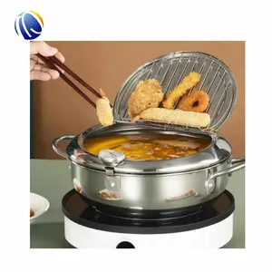 Dark Green Deep Fryer Pot Stainless Steel Japanese Style Fryer With A  Thermometer And Oil Drip Drainer Rack For French Fries Shrimp Chicken Fish