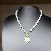 Collier OT en chaîne de perles de luxe couleur or avec pendentif cœur, perles blanches, bijoux de mariage élégants pour femmes et jeunes filles, personnalisable, vente en gros