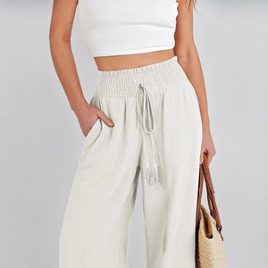 <span class=keywords><strong>Pantaloni</strong></span> di lino da <span class=keywords><strong>donna</strong></span> di recente lancio per abbigliamento Casual estivo con coulisse in vita <span class=keywords><strong>pantaloni</strong></span> da <span class=keywords><strong>donna</strong></span> alla moda - Product Image 3