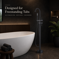 Robinet de baignoire autoportant en acier inoxydable 304 noir mat durable, sans plomb, avec douchette à main, à poser au sol