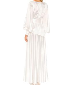 Abito da Sera con Maniche a Sbuffo per Donna, Scollo a V, Spacco Alto, Sexy Abito da Sposa Bianco, Maniche Lunghe, Vestito Lungo in Raso - Product Image 3