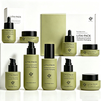 Ensemble de flacons de luxe en verre givré vert herbe pour soins de la peau, pots de crème visage vides, flacons de lotion, compte-gouttes d'huile essentielle, emballage cosmétique