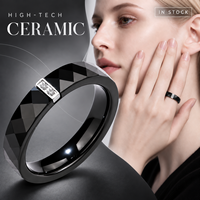 Bagues en céramique facettées noires de haute technologie avec zircon transparent dans un serti en acier inoxydable, bijoux cadeau de mariage, vente en gros OEM ODM