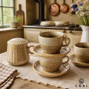 200ml Modern Linen Custom Coffee <strong>Cup</strong> and Saucer Set Porcelain Mug Cream Glaze Handle Cafe Bar Tea <strong>Weir</strong> Croft Beck LEXI - Product Image 1