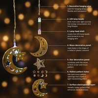 Guirnalda de Luces LED con Forma de Luna y Estrella, Faroles Colgantes de Hierro, Funciona con Batería, Decoración Dorada para Ramadán, Ventana del Hogar, Dormitorio