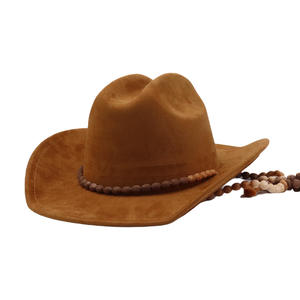 Sombrero de Vaquero de Gamuza de Buena Calidad <span class=keywords><strong>SU47</strong></span> con Accesorios de Cuentas de Estilo Étnico para Senderismo al Aire Libre - Product Image 3