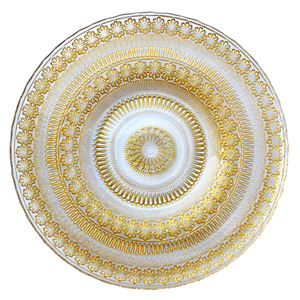 طبق زجاجي فاخر مزخرف بزهور ذهبية مع لون أخضر لعام 2025 - Product Image 2