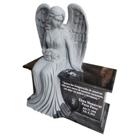 Statue d'ange ailé en granit noir d'Inde, pierre tombale commémorative avec banc