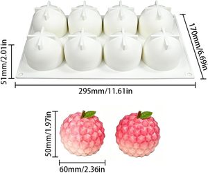 Molde de silicona con forma de lichi de 8 cavidades, diseño de lichi, para chocolate, mousse de frutas, pastel, velas, hielo, herramientas de postres de grado alimenticio - Product Image 2