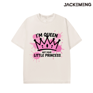 T-shirt en coton oversize délavé avec imprimé « I'm Queen », style streetwear rétro, pour usage quotidien décontracté, vente en gros depuis l'entrepôt américain - Product Image 3