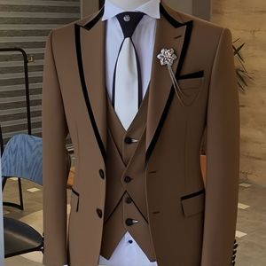 Traje Formal <span class=keywords><strong>Color</strong></span> Caqui para Hombre, Corte Entallado, de 3 Piezas, para Boda, Novio, Terno, Blazer, Chaleco y Pantalón Personalizados - Product Image 3