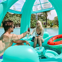Île flottante gonflable géante surdimensionnée avec auvent, flotteur à chevaucher pour adultes, amusement, matériau PVC personnalisé 250x250x170cm