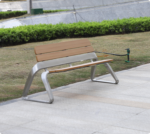 Banco <span class=keywords><strong>Parck</strong></span> Con Marco De Acero Inoxidable 201 o 304 Y Asiento De Madera De Plástico Y Respaldo - Product Image 2