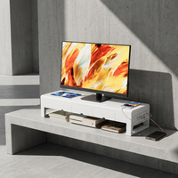 Rehausseur d'écran blanc élégant de 70 cm avec tiroirs dissimulés et station de charge tout-en-un pour ordinateur de bureau