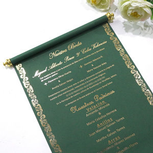 Rouleaux personnalisés royaux Offre Spéciale avec pompon or estampage à chaud feuille défilement à la main mariage Invitations de luxe - Product Image 4