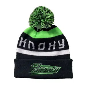 Bán Buôn Tùy Chỉnh Beanie/100% Acrylic Thêu Của Riêng Bạn Logo Thời Trang Dệt Kim Beanie Hat Tùy Chỉnh Mùa Đông Hat Với Pom Pom