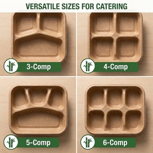 Biodegradable Sugarcane Bagasse <b>Lunch</b> <b>Box</b> Eco-Friendly 3 4 5 6 Compartment Meal Tray with Lid for Catering - Product Image 2