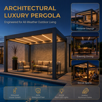 Pergola extérieure en aluminium personnalisée, toit à lamelles motorisé imperméable, éclairage LED à télécommande, jardin