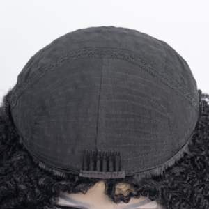 Perruque mi-tête 3-en-1 bouclée crépue, prête à porter, avec cordon de serrage, sans couture, à clips, en cheveux humains, sans colle - Product Image 5