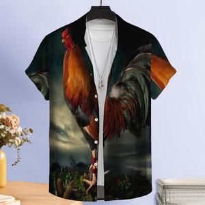 เสื้อเชิ้ตผู้ชายลายไก่ฮาวายแบบกำหนดเอง - ดีไซน์ลายไก่ที่เป็นเอกลักษณ์ - เสื้อเชิ้ตลำลองพิมพ์ลายด้วยหมึก - Product Image 3