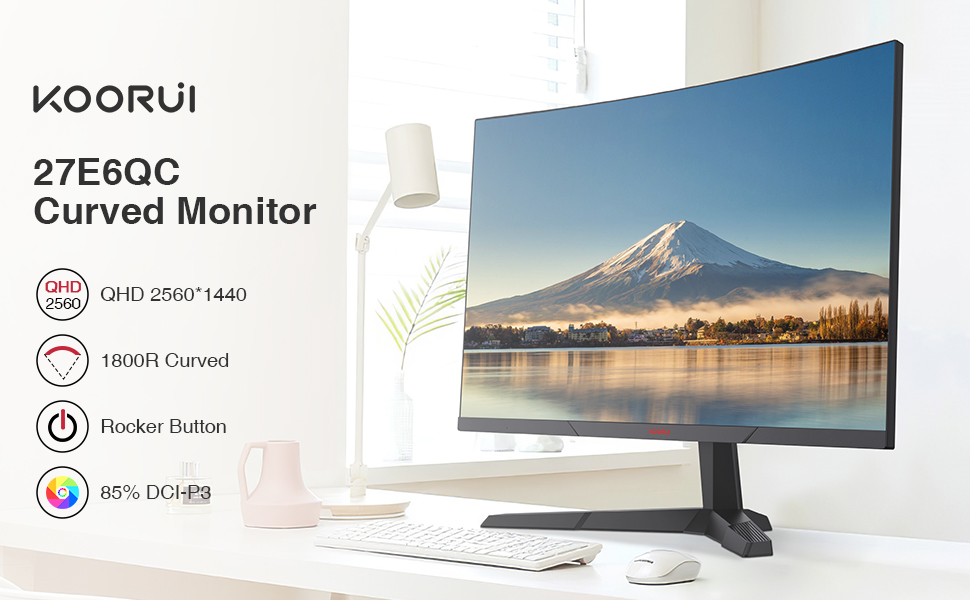 KOORUI 27 Inch 1440P Curved Gaming Monitor 144Hz