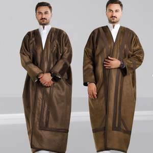 Manteau long en daim épais et long pour homme, cardigan chaud avec capuche et poches, manteau d'hiver en stock, robe musulmane - Product Image 1